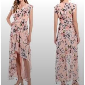 Eliza J Pink Floral High Low Special Occasion Chiffon Dress Size 12